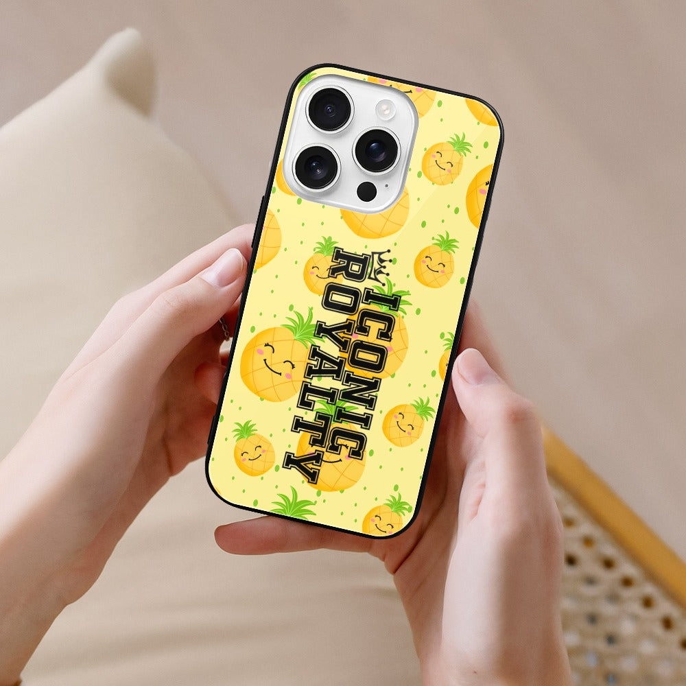 Iconic Royalty Smiley Pineapples Glass Case for iPhone 16 Series