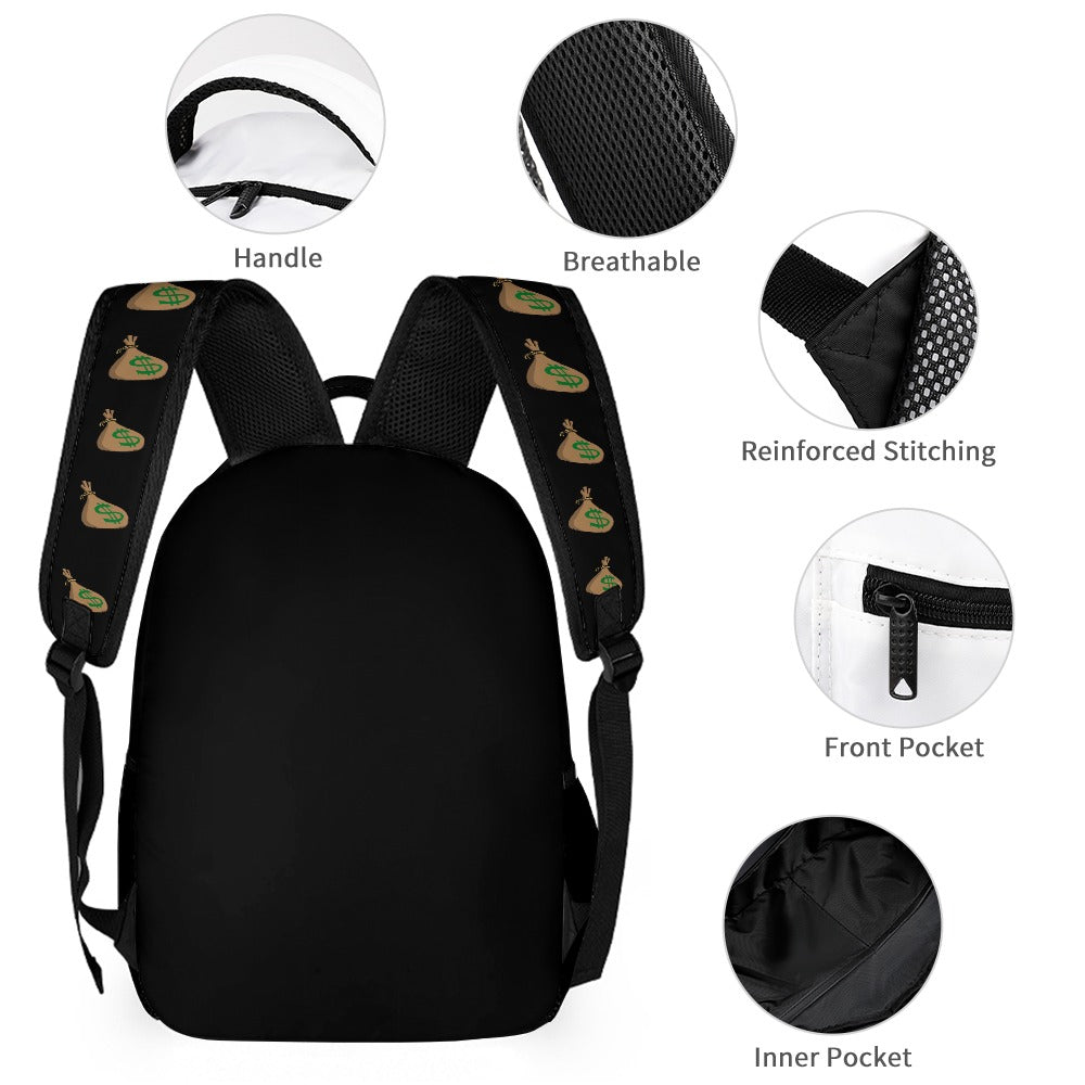 Royalty Crown IR Money Bag Stackin Three piece Backpack, Lunch Bag & Pencil Case set combination