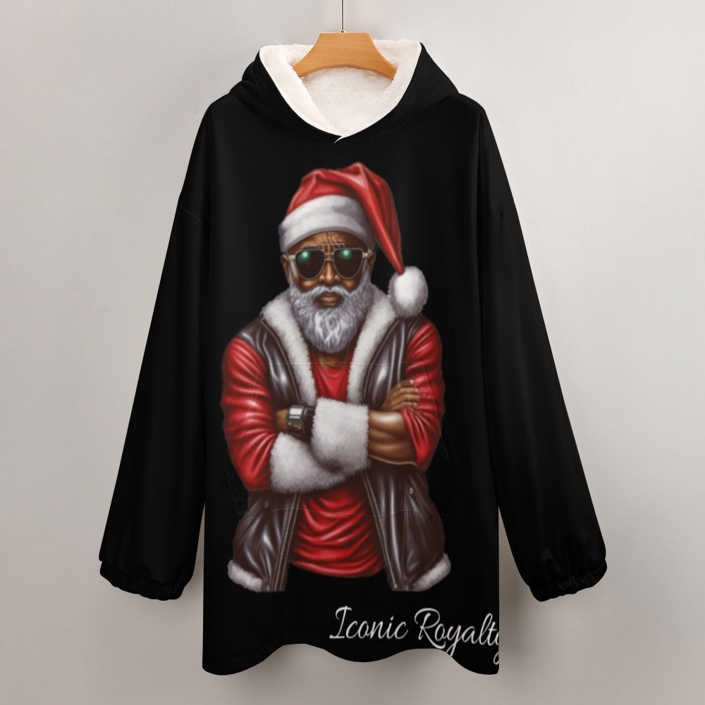 Iconic Royalty Black Santa Womens Blanket Hoodie