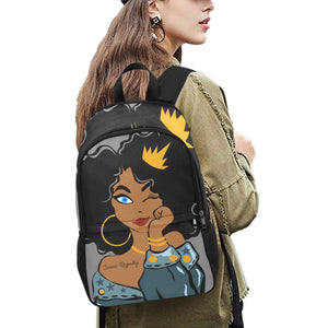 Iconic Royalty Crown Diva Fabric Backpack with Side Mesh Pockets