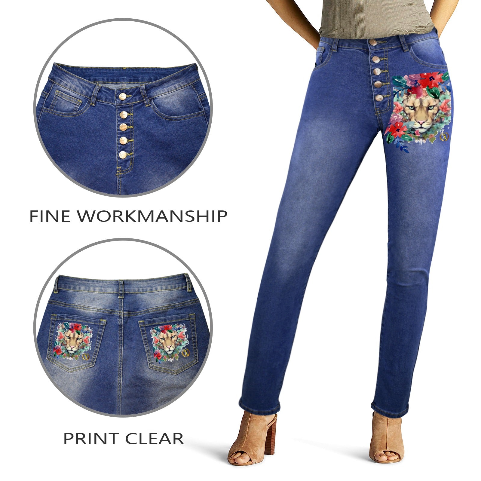 Floral Lioness Royalty Crown I.R. Women's Jeans