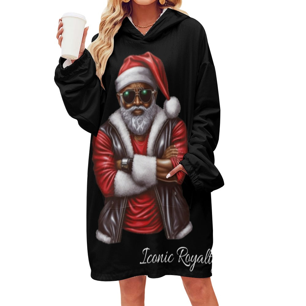 Iconic Royalty Black Santa Womens Blanket Hoodie