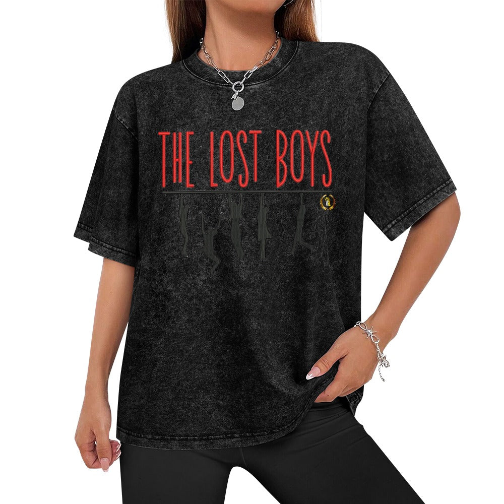 THE LOST BOYS vintage wash off shoulder short-sleeved Cotton T-shirt