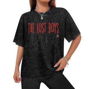 THE LOST BOYS vintage wash off shoulder short-sleeved Cotton T-shirt