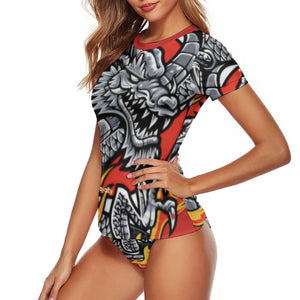 Iconic Royalty Dragon Short Sleeve Two Piece Bikini Swimsuit