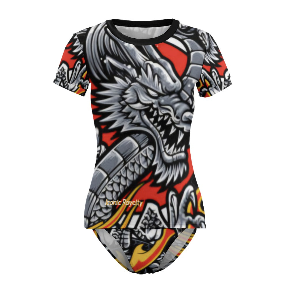 Iconic Royalty Dragon Short Sleeve Two Piece Bikini Swimsuit