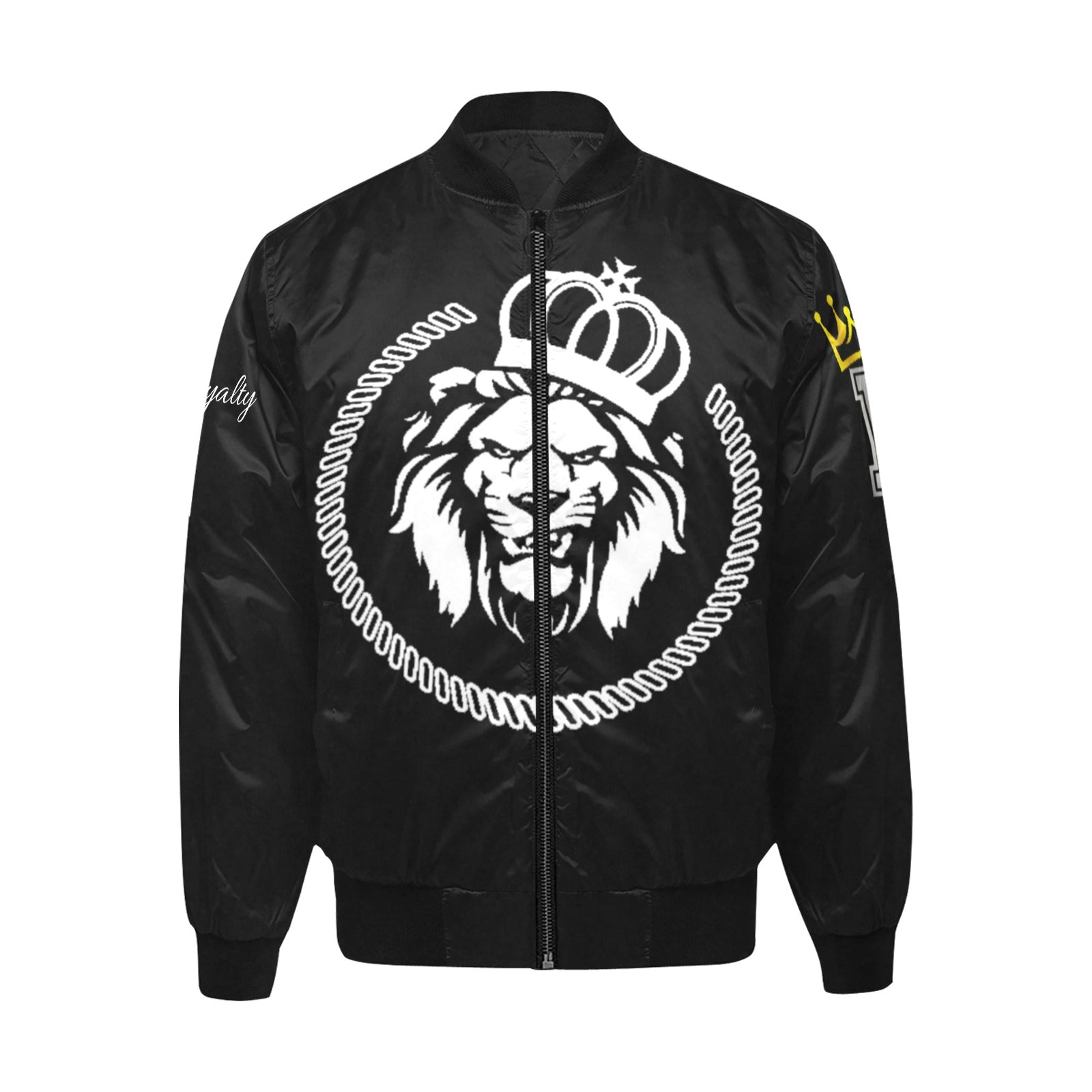 IR Crown Lion Mens Quilted Bomber Jacket with Pockets