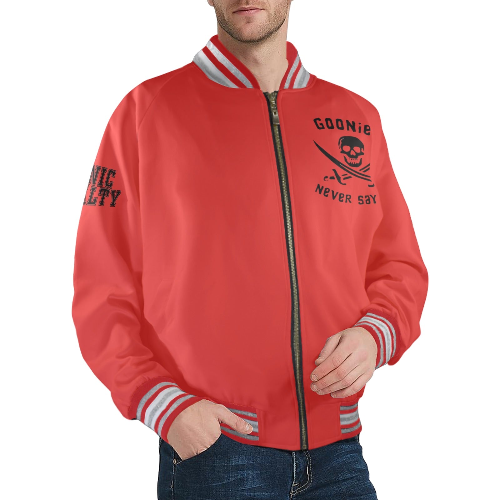 GOONIES Striped Trim Bomber Jacket
