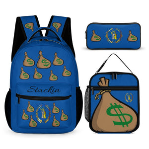 Royalty Crown IR Money Bag Stackin Three piece Backpack, Lunch Bag & Pencil Case set combination