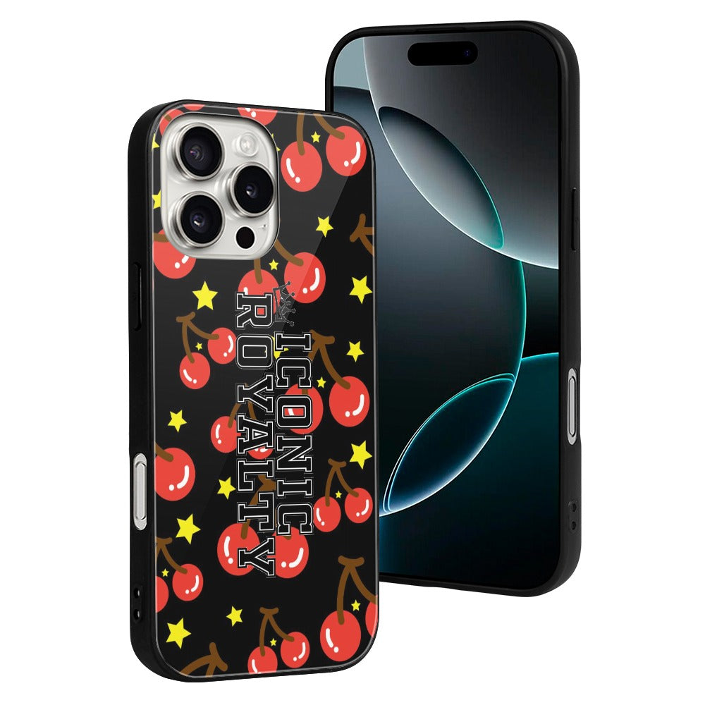 Iconic Royalty Cherry Star Glass Case for iPhone 16 Series