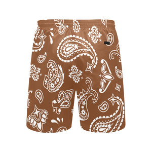 Iconic Royalty Brown Mid-Length Bandana Beach Shorts