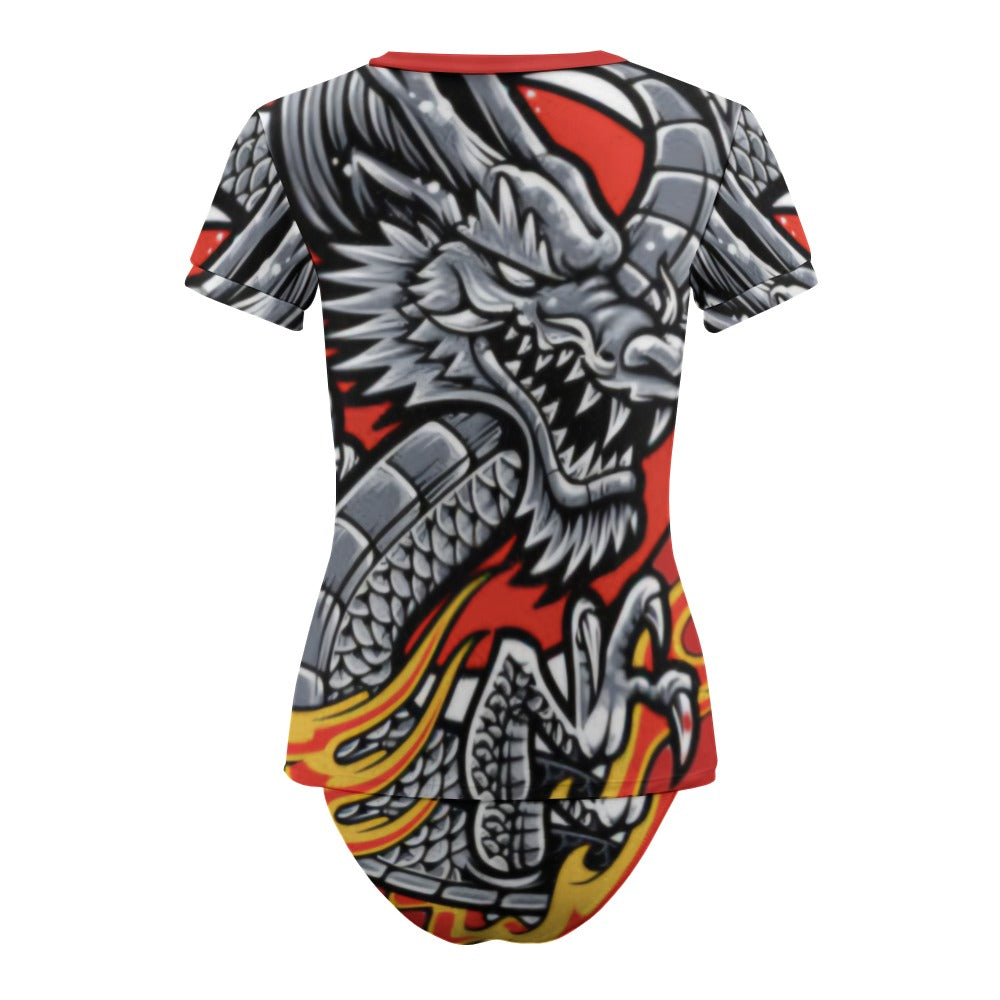 Iconic Royalty Dragon Short Sleeve Two Piece Bikini Swimsuit