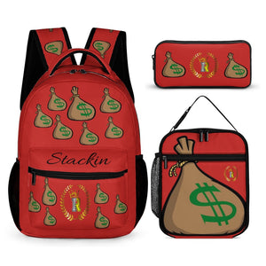 Royalty Crown IR Money Bag Stackin Three piece Backpack, Lunch Bag & Pencil Case set combination
