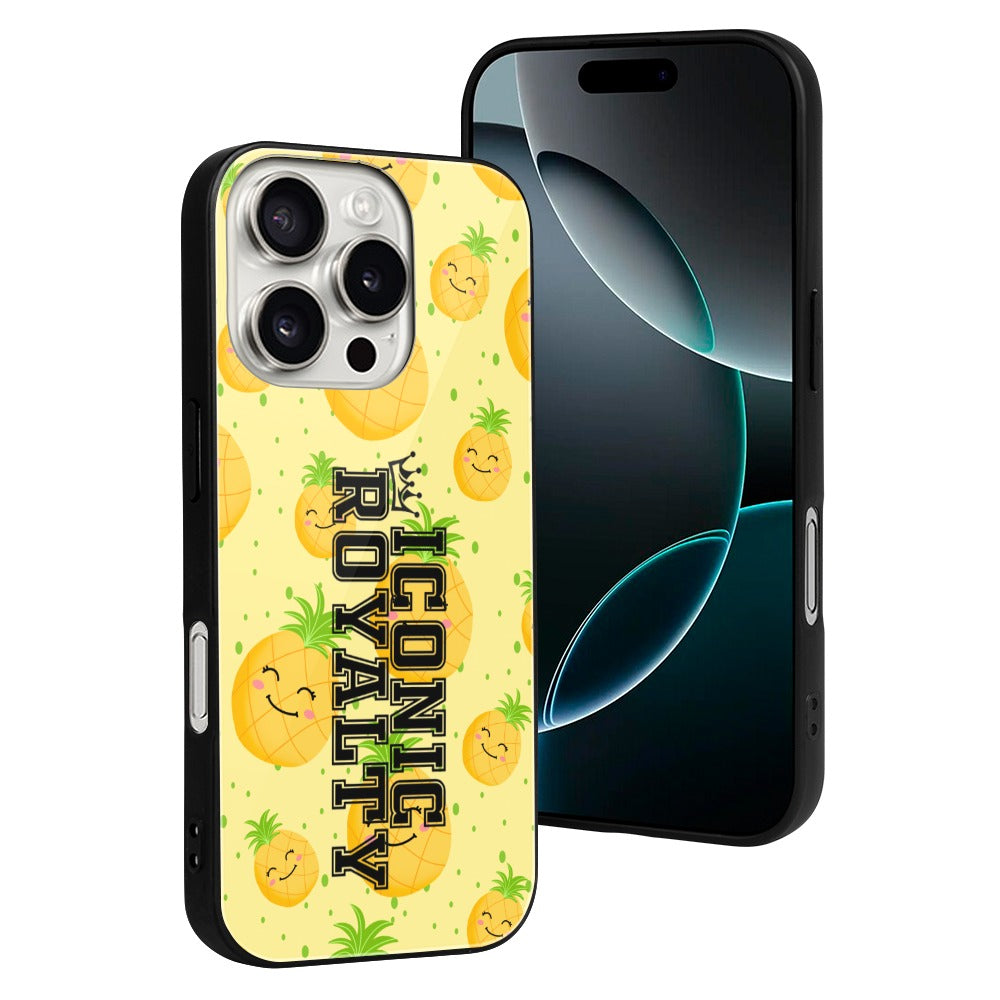 Iconic Royalty Smiley Pineapples Glass Case for iPhone 16 Series