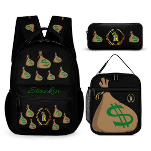 Royalty Crown IR Money Bag Stackin Three piece Backpack, Lunch Bag & Pencil Case set combination