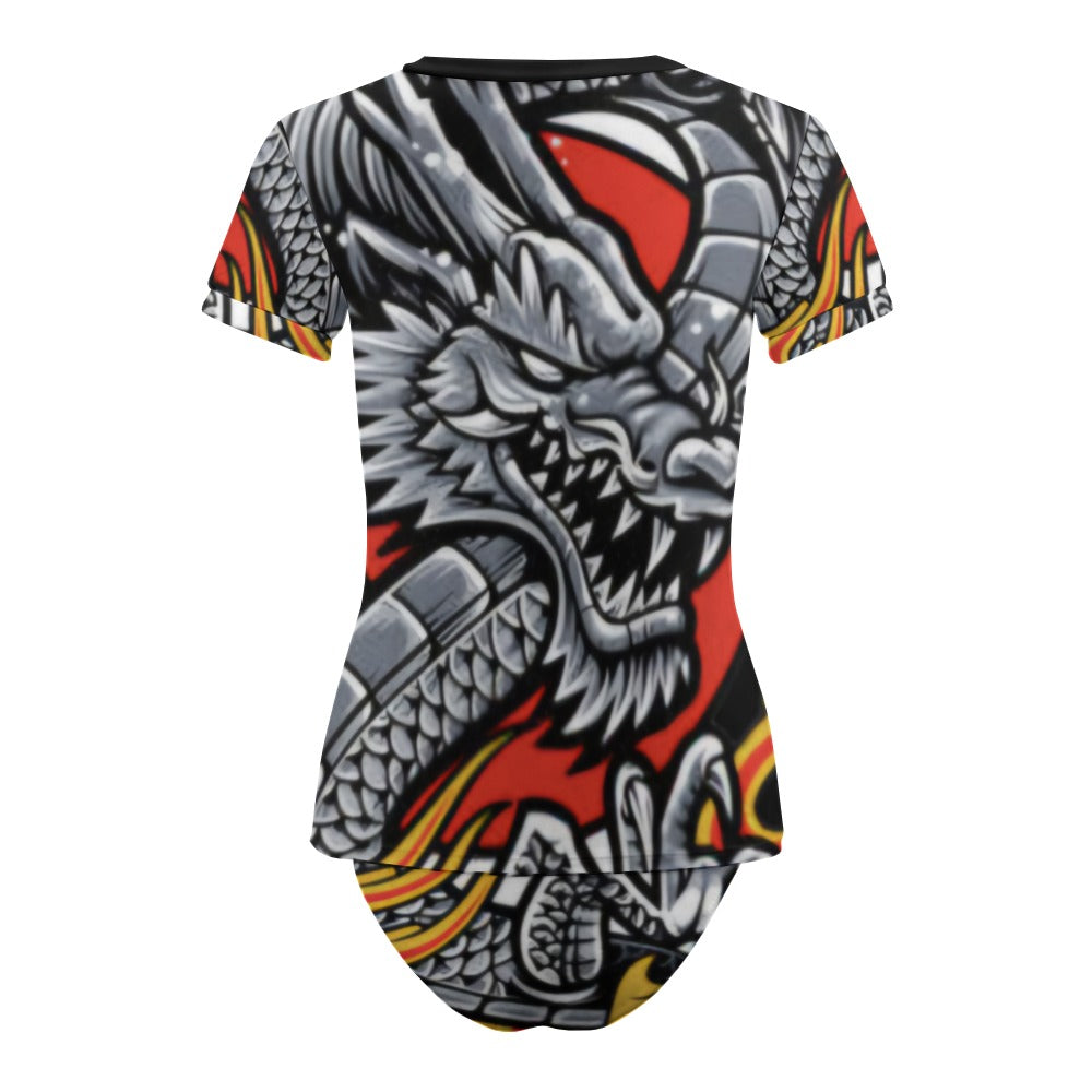 Iconic Royalty Dragon Short Sleeve Two Piece Bikini Swimsuit