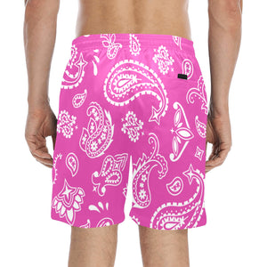 Iconic Royalty Pink  Mid-Length Bandana Beach Shorts