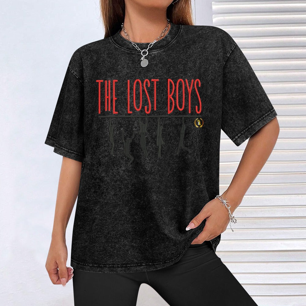THE LOST BOYS vintage wash off shoulder short-sleeved Cotton T-shirt