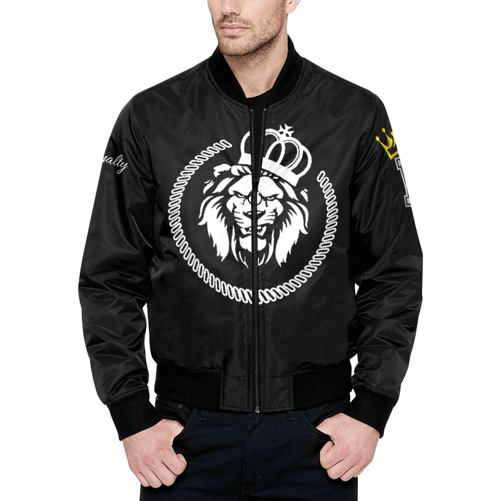 IR Crown Lion Mens Quilted Bomber Jacket with Pockets