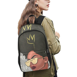 Iconic Royalty Crown Diva Fabric Backpack with Side Mesh Pockets