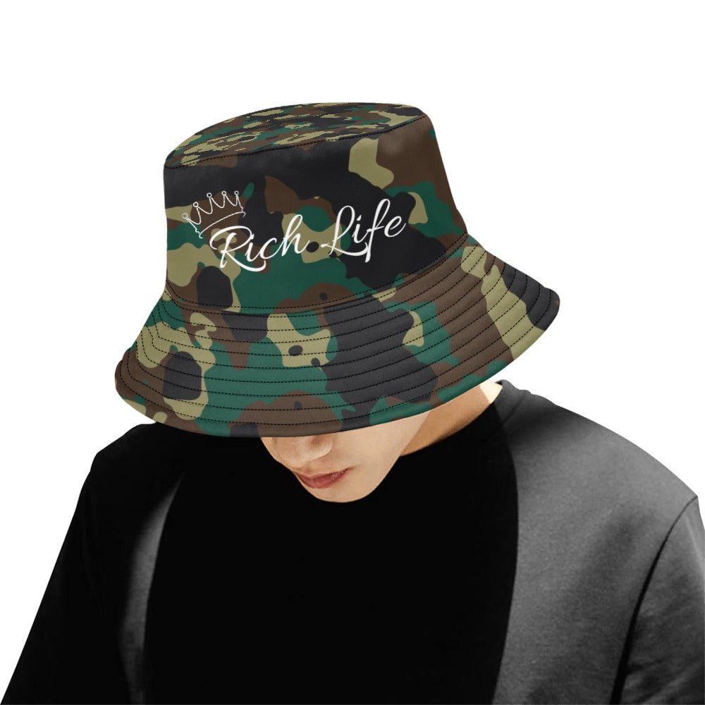 Army Camouflage Rich Life Men's Bucket Hat