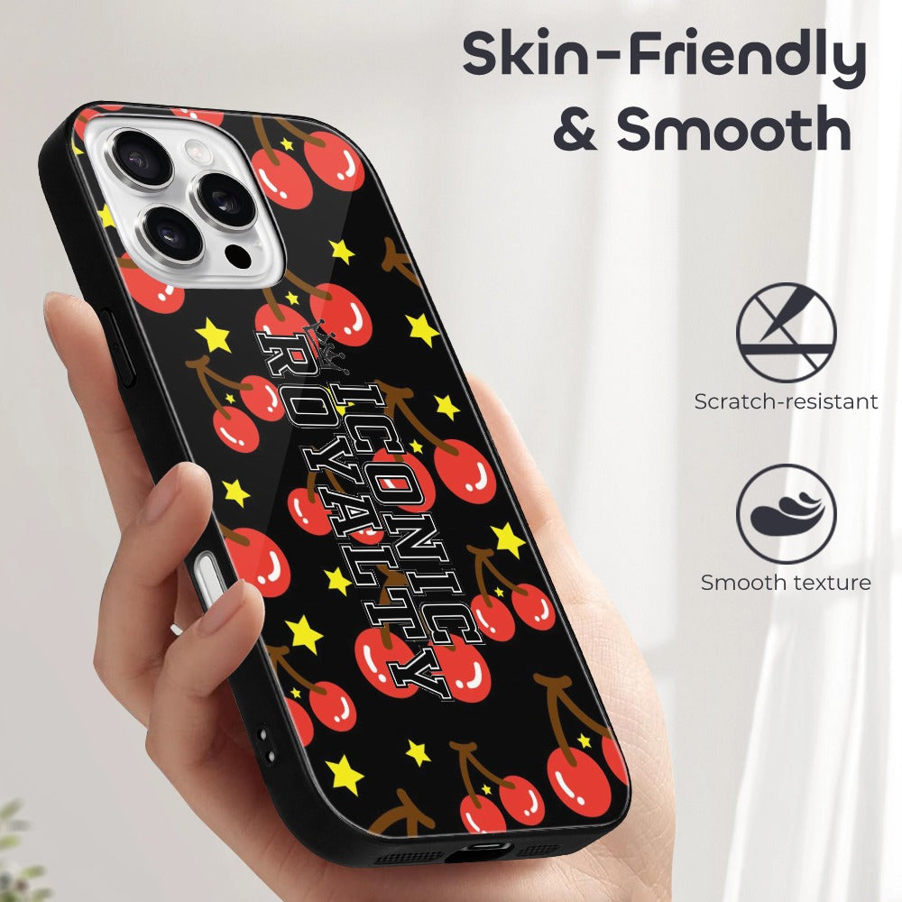 Iconic Royalty Cherry Star Glass Case for iPhone 16 Series