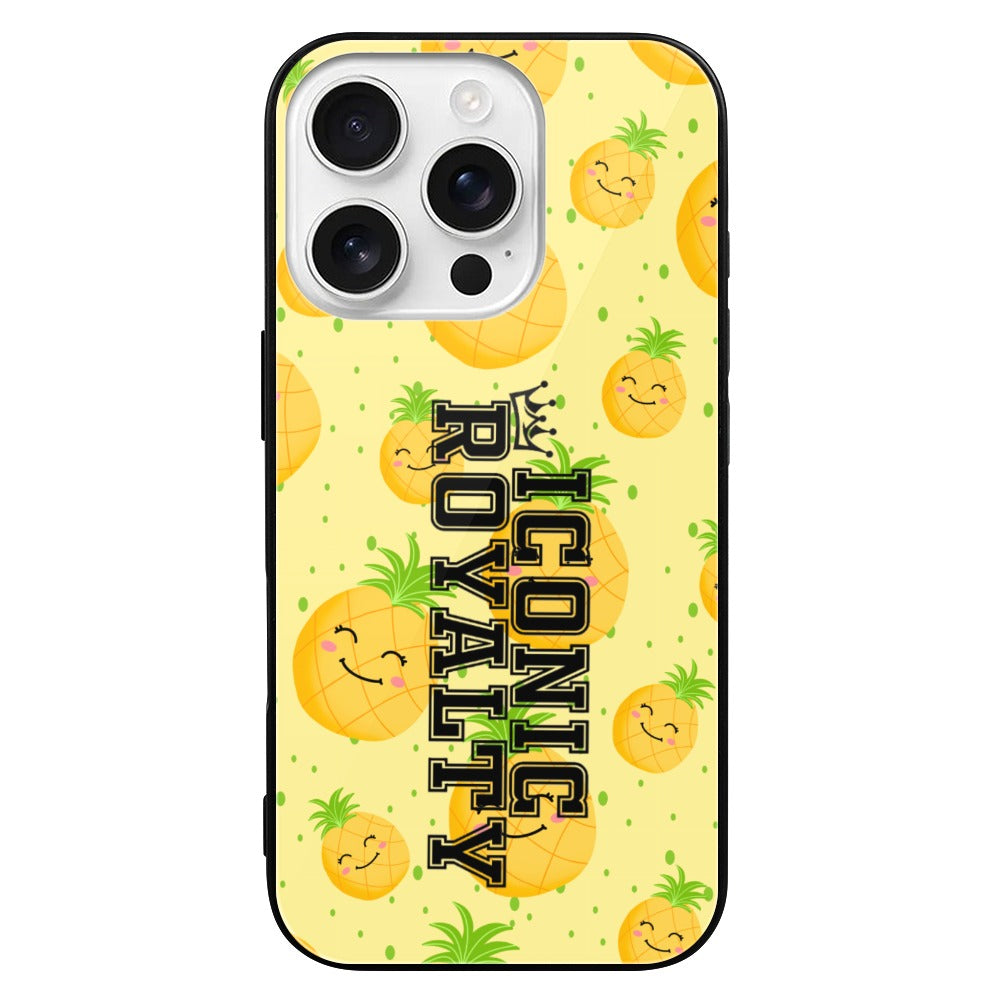 Iconic Royalty Smiley Pineapples Glass Case for iPhone 16 Series