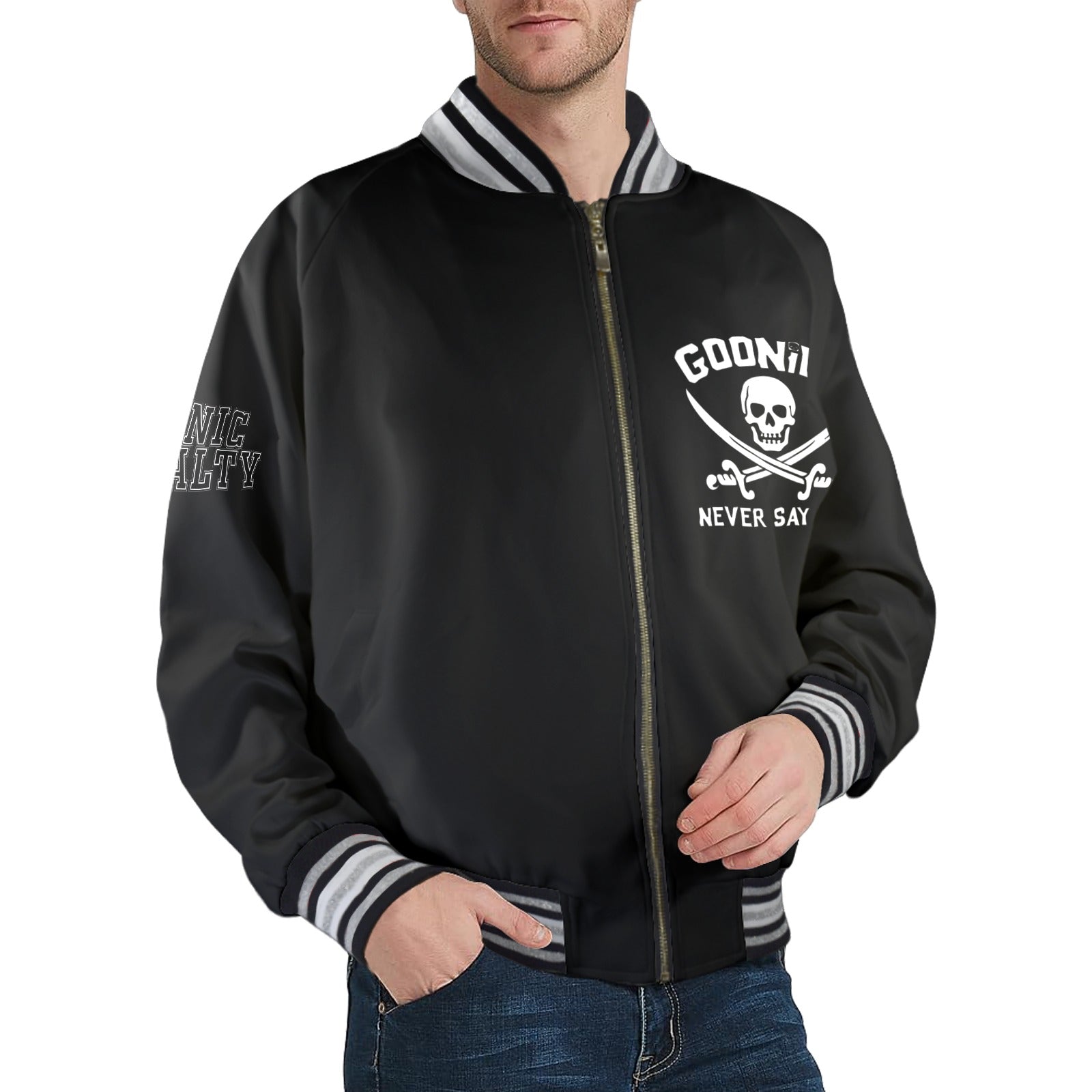 GOONIES Striped Trim Bomber Jacket