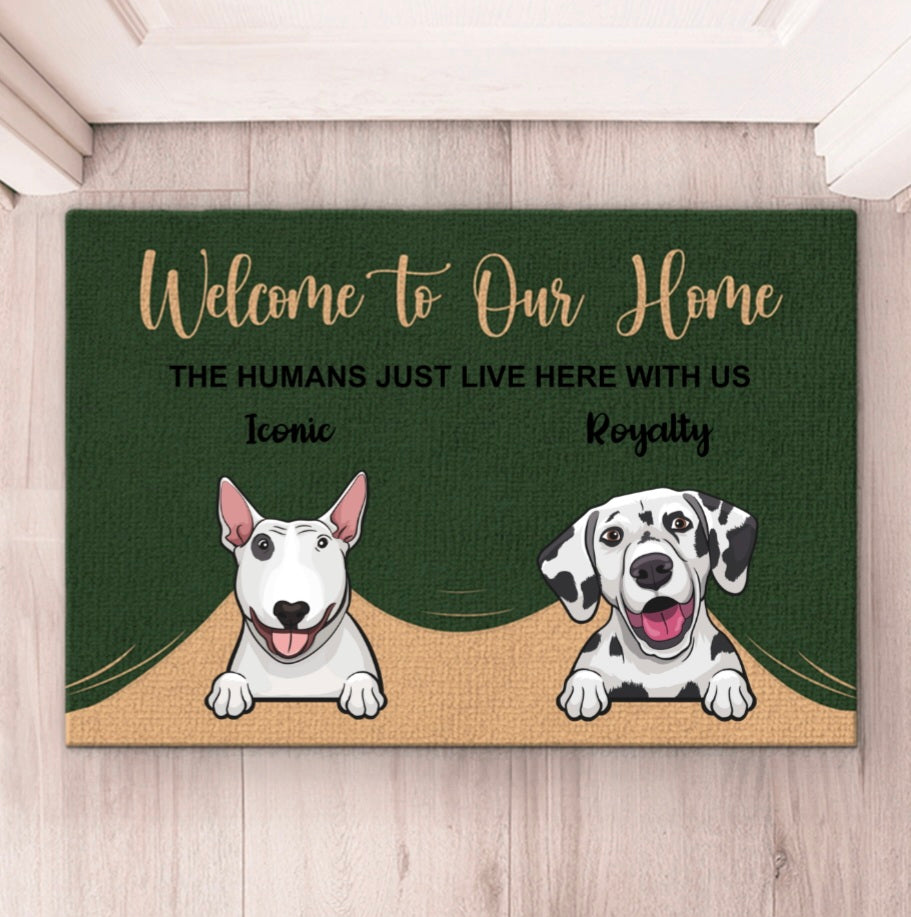 Welcome To Our Home - Funny Personalized Pet Decorative Mat, Doormat (Cat & Dog)