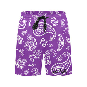 Iconic Royalty Purple  Mid-Length Bandana Beach Shorts