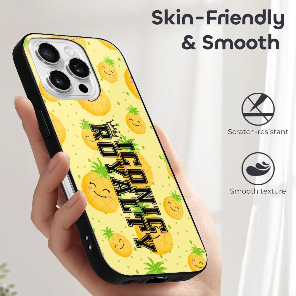 Iconic Royalty Smiley Pineapples Glass Case for iPhone 16 Series