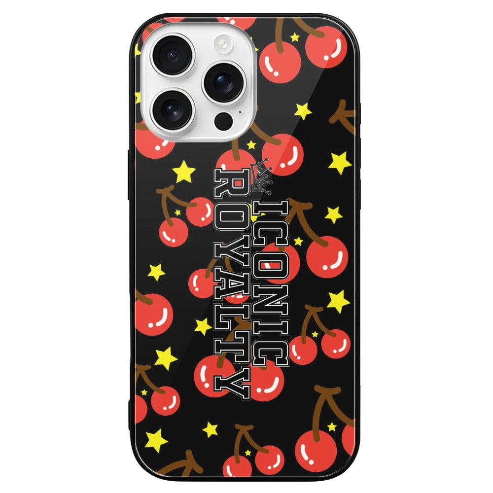 Iconic Royalty Cherry Star Glass Case for iPhone 16 Series