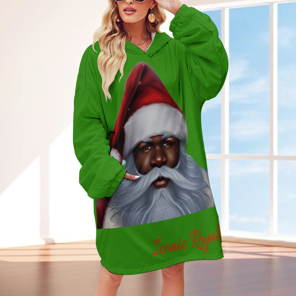 Iconic Royalty Black Santa Womens Blanket Hoodie