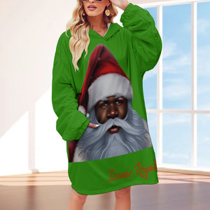 Iconic Royalty Black Santa Womens Blanket Hoodie