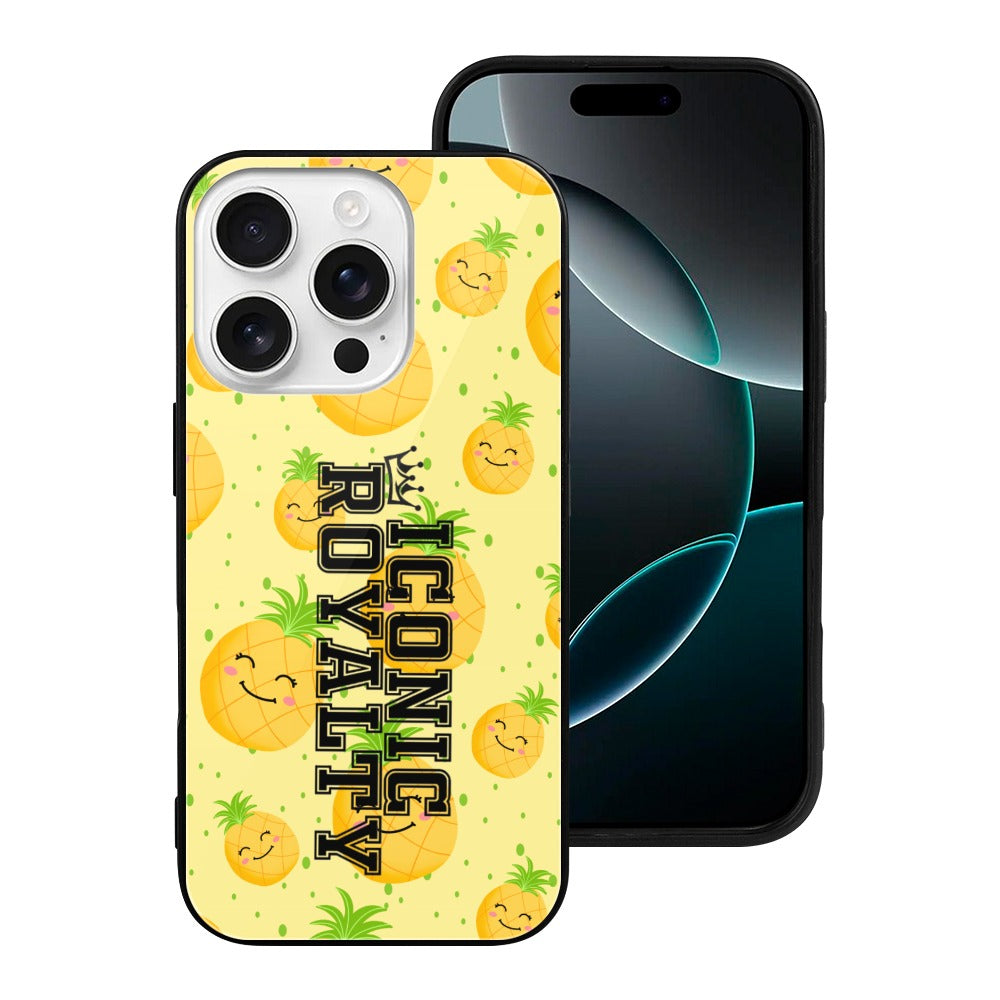 Iconic Royalty Smiley Pineapples Glass Case for iPhone 16 Series