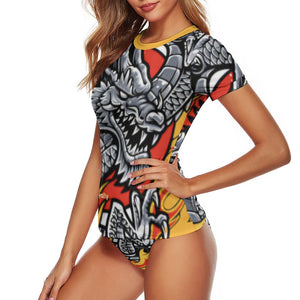 Iconic Royalty Dragon Short Sleeve Two Piece Bikini Swimsuit