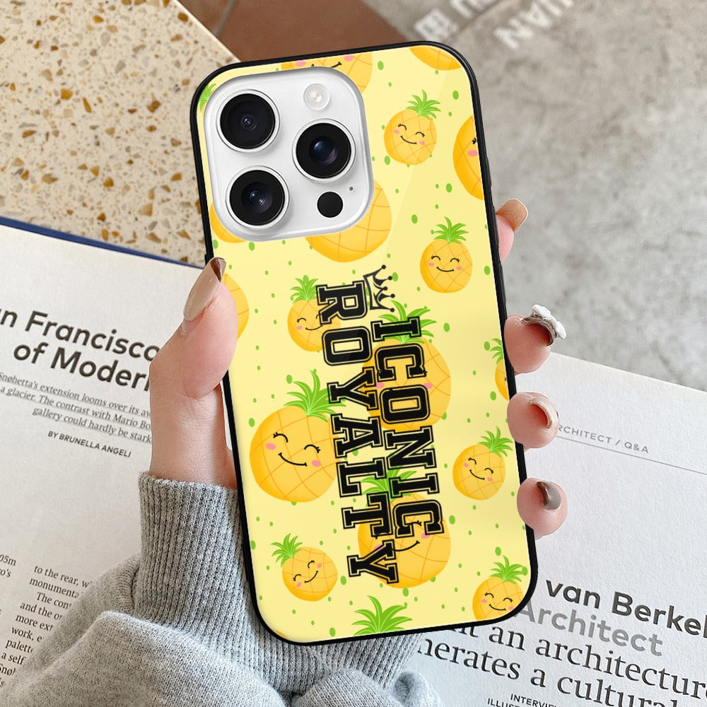 Iconic Royalty Smiley Pineapples Glass Case for iPhone 16 Series