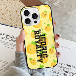 Iconic Royalty Smiley Pineapples Glass Case for iPhone 16 Series