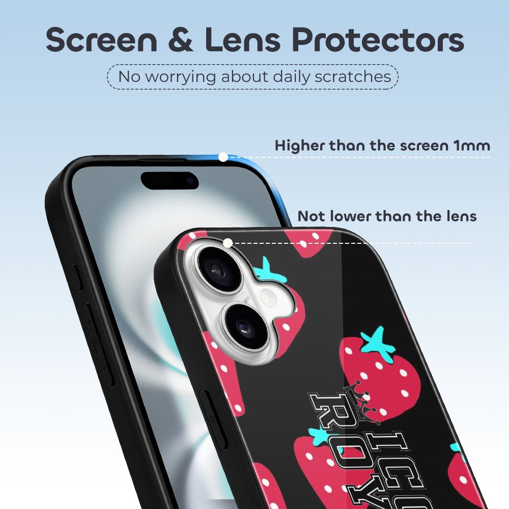 Iconic Royalty Strawberry Bliss Glass Case for iPhone 16 Series