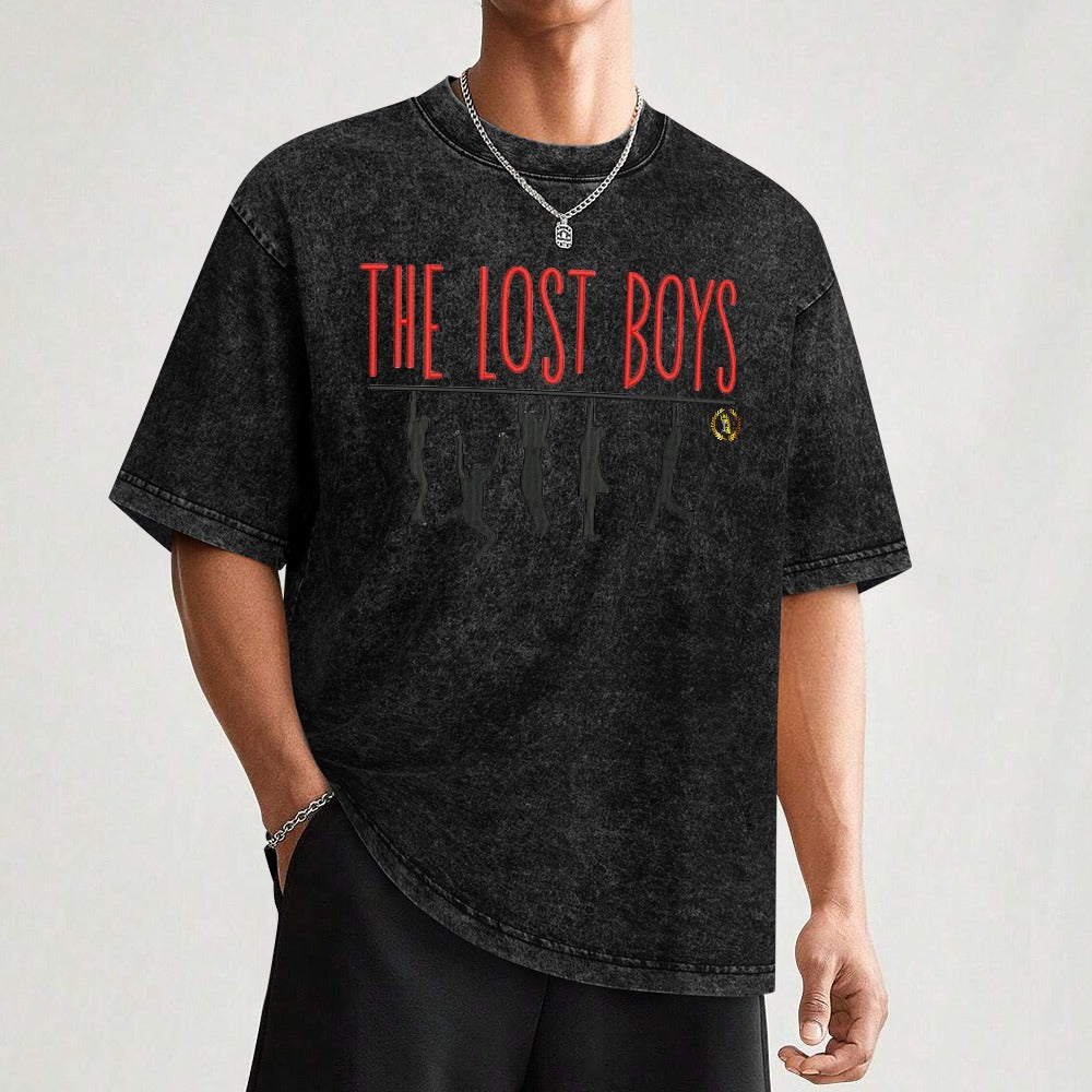 THE LOST BOYS vintage wash off shoulder short-sleeved Cotton T-shirt