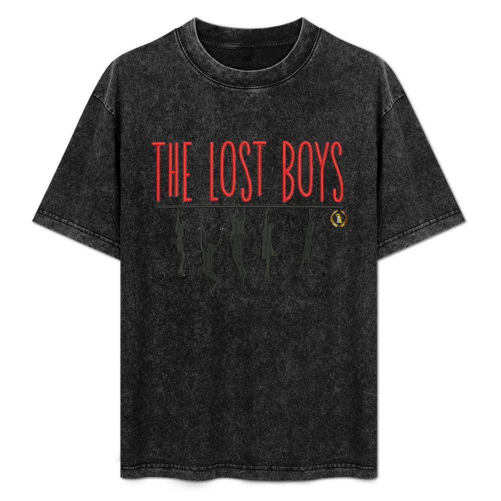 THE LOST BOYS vintage wash off shoulder short-sleeved Cotton T-shirt