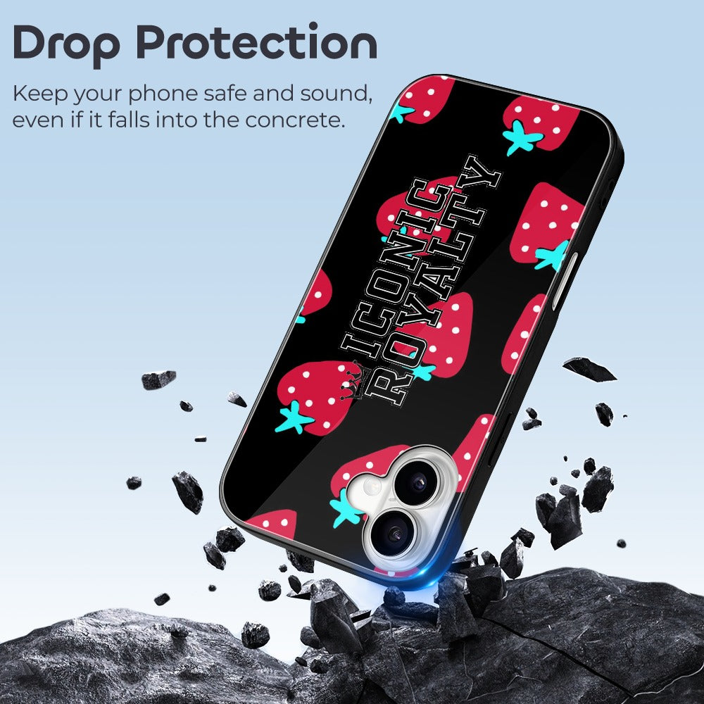 Iconic Royalty Strawberry Bliss Glass Case for iPhone 16 Series