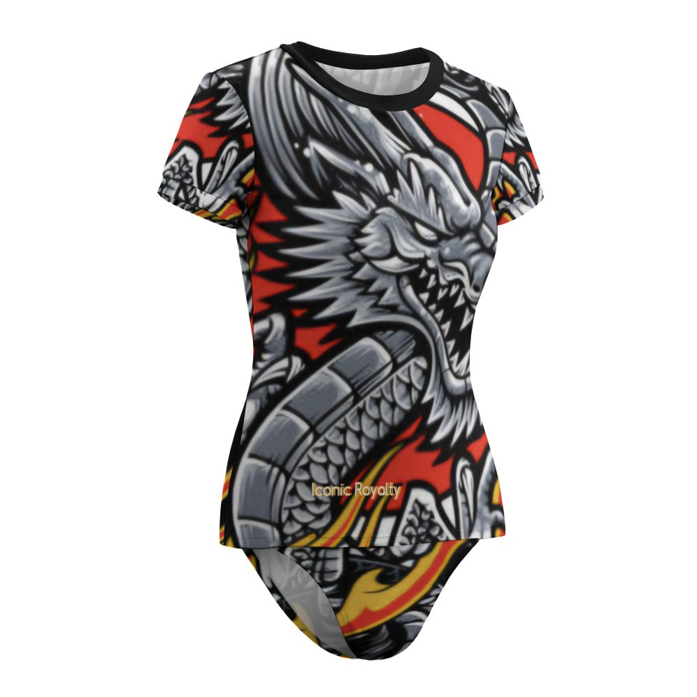 Iconic Royalty Dragon Short Sleeve Two Piece Bikini Swimsuit