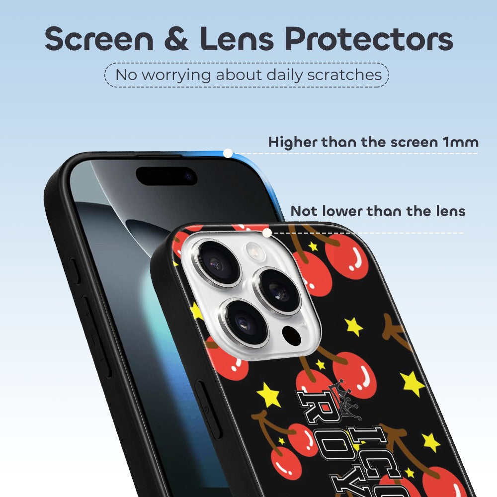 Iconic Royalty Cherry Star Glass Case for iPhone 16 Series