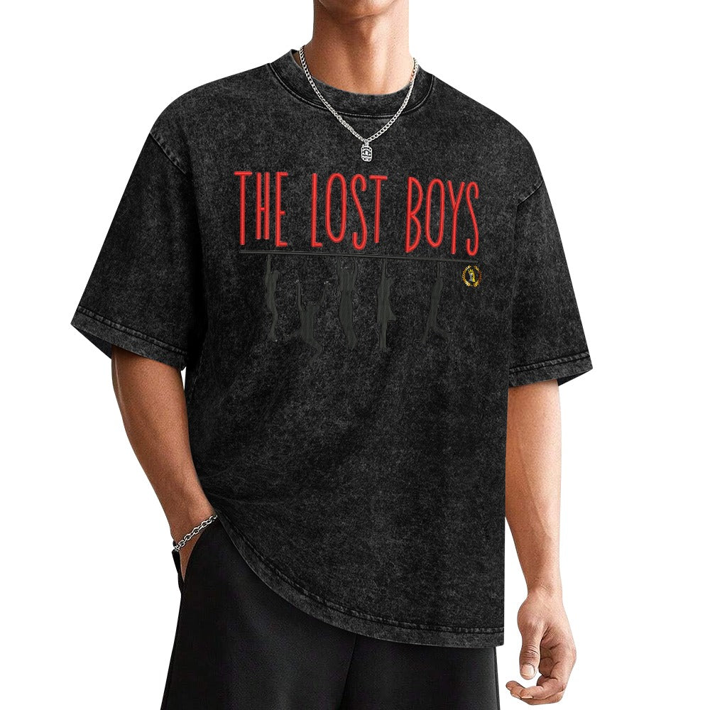 THE LOST BOYS vintage wash off shoulder short-sleeved Cotton T-shirt