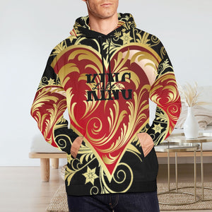 King Life Genuine Design Red and Gold Heart Hoodie