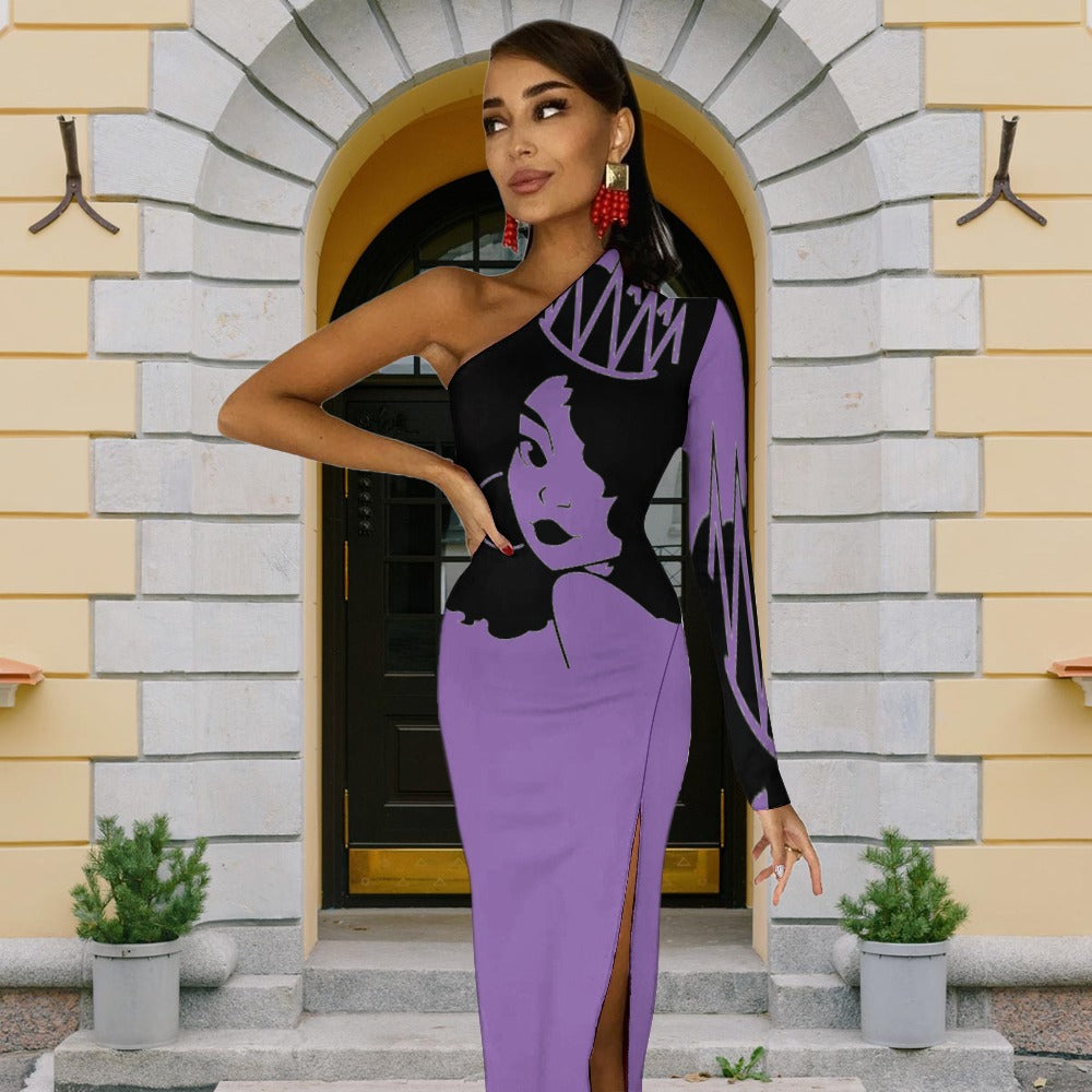 Queen Diva Royal Purple Half Sleeve Slit Dress