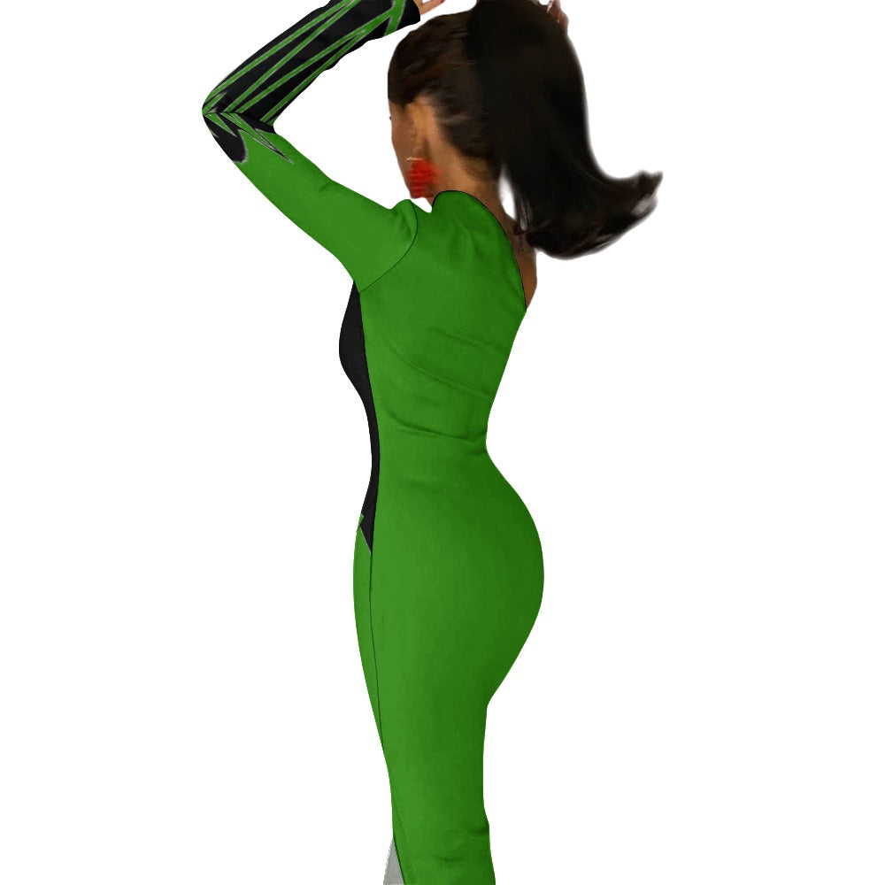 Queen Diva Green Half Sleeve Slit Dress