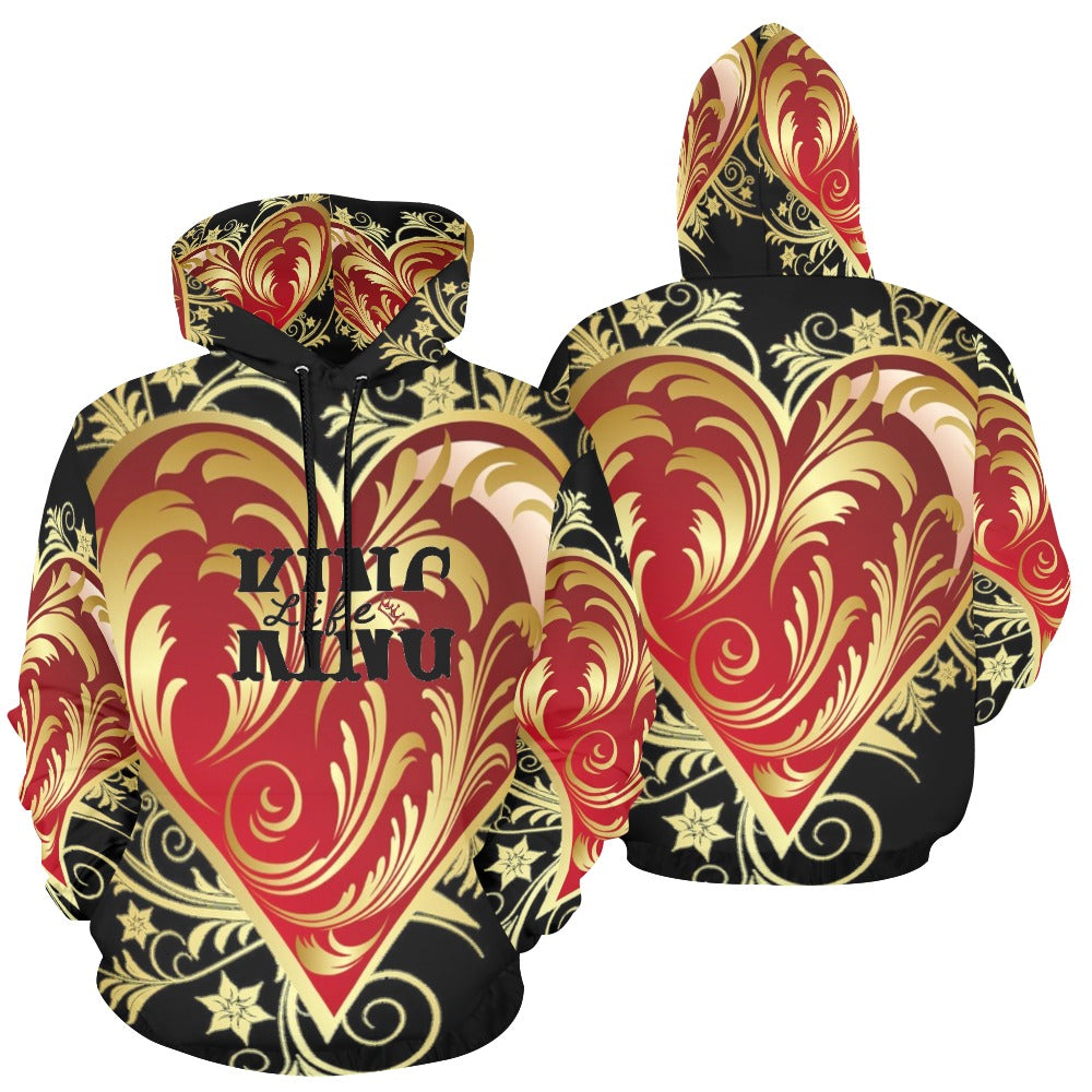 King Life Genuine Design Red and Gold Heart Hoodie