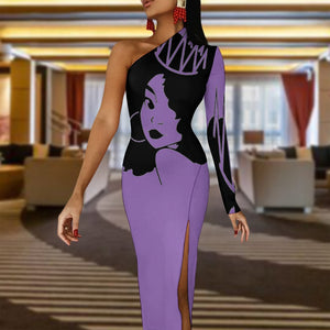 Queen Diva Royal Purple Half Sleeve Slit Dress